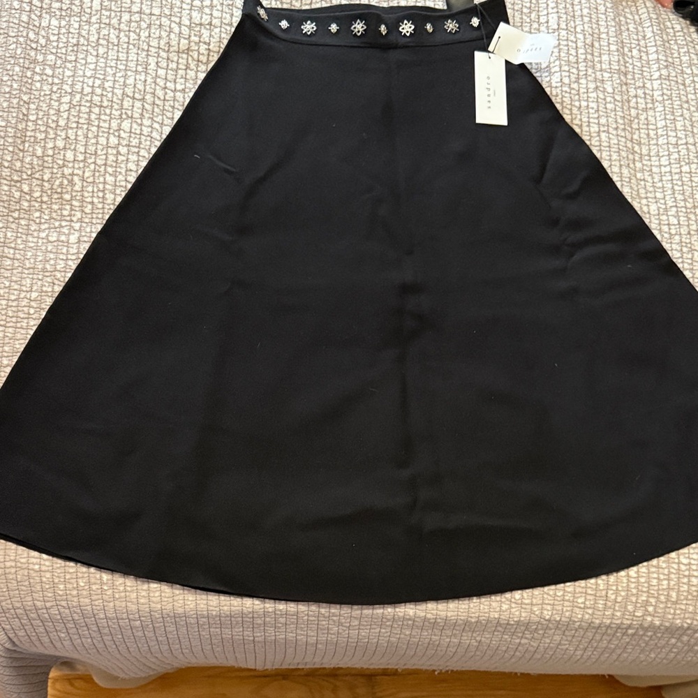 Elegant Black A-Line Skirt with Floral Accents